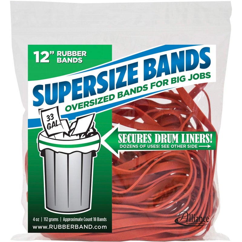 Alliance Rubber 08994 SuperSize Bands, 12" Red Large Heavy Duty Latex Rubber Bands (4 ounce resealable bag contains approx. 18 bands) - Image 1
